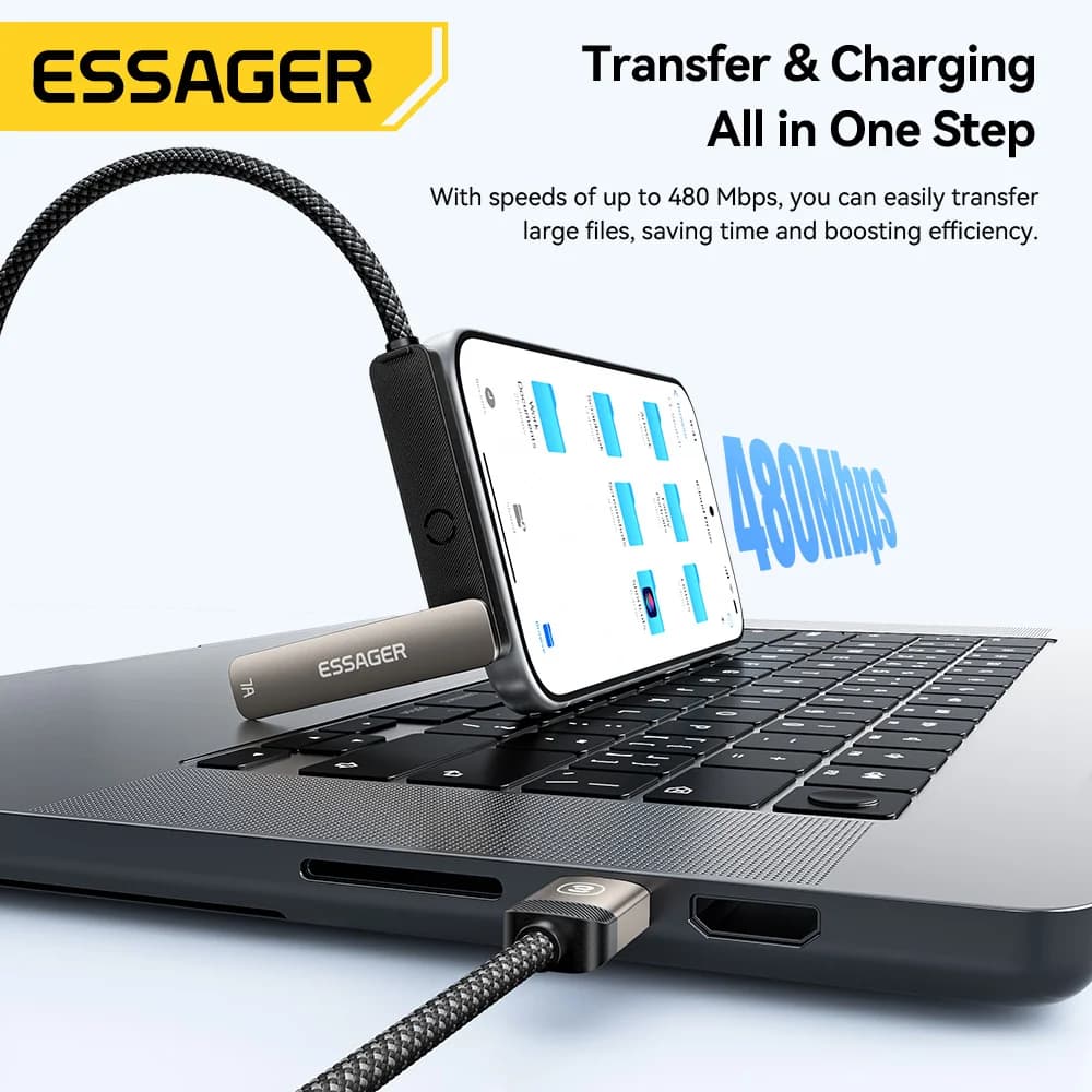 2-i-1 albue 7A USB-C kabel med telefonstativ