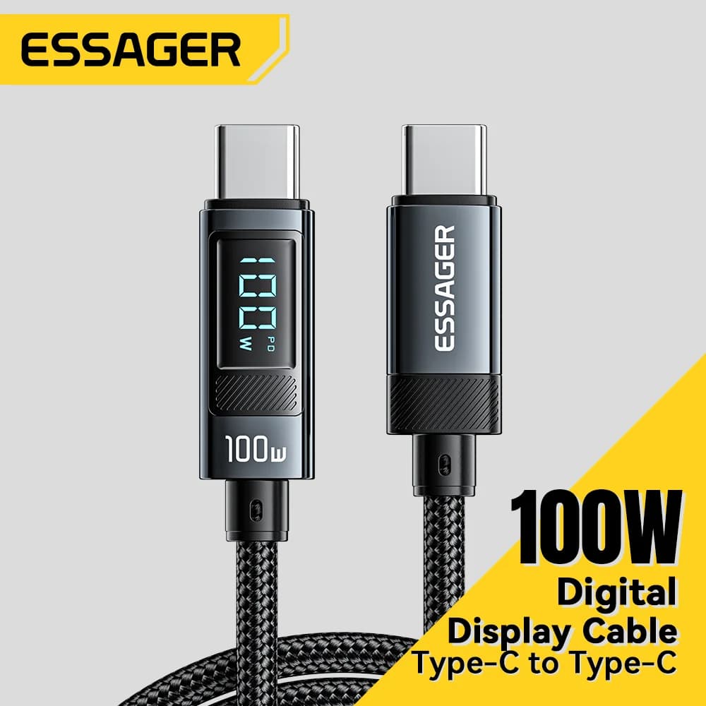 100W USB Type-C kabel med 90° vinkel og LED-display
