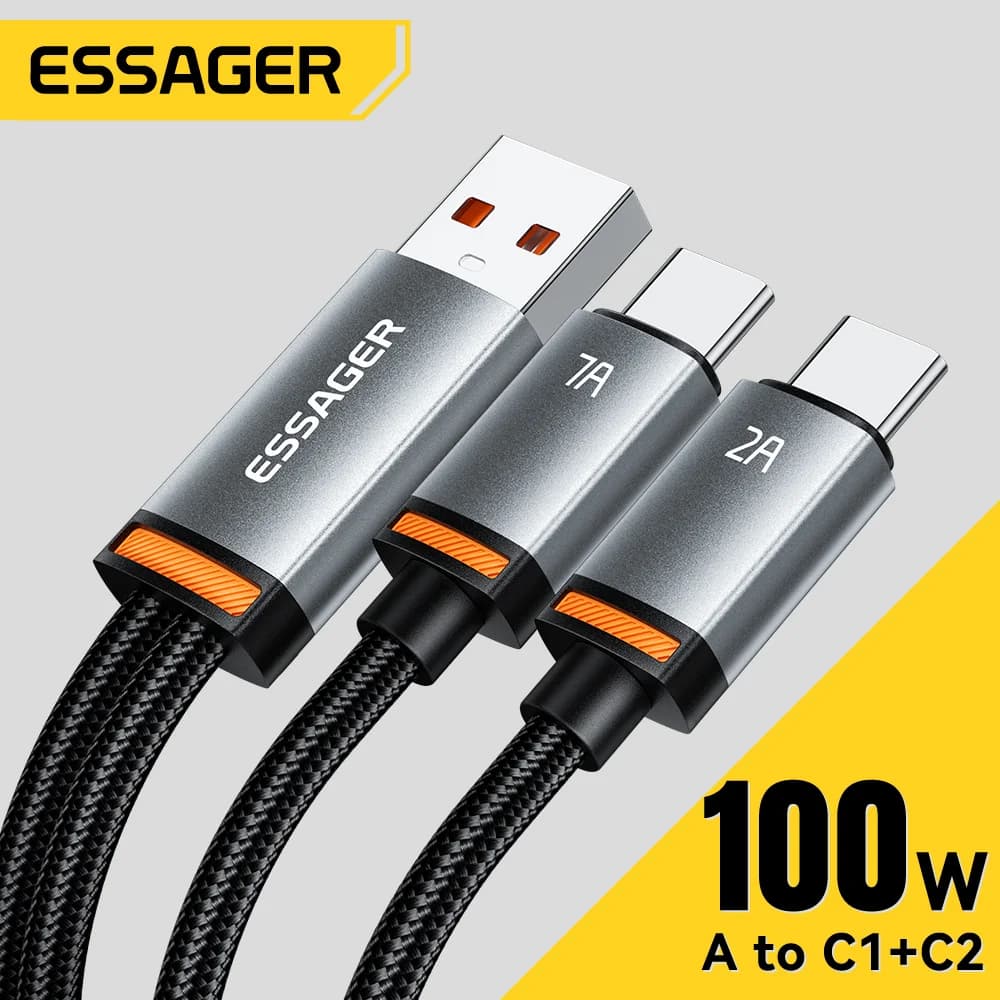 2-i-1 USB-A til Type-C og Lightning-kabel, 100W