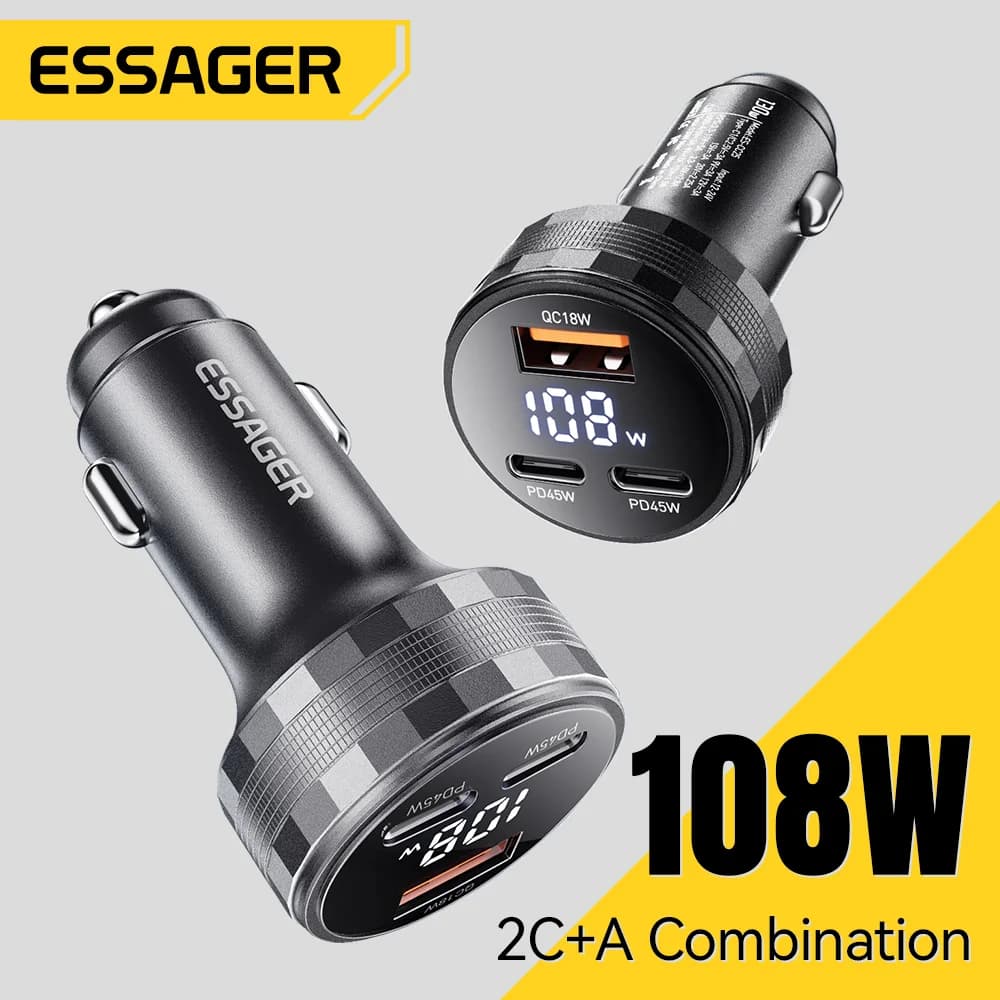108W 3-ports USB Biloplader med Digital Display