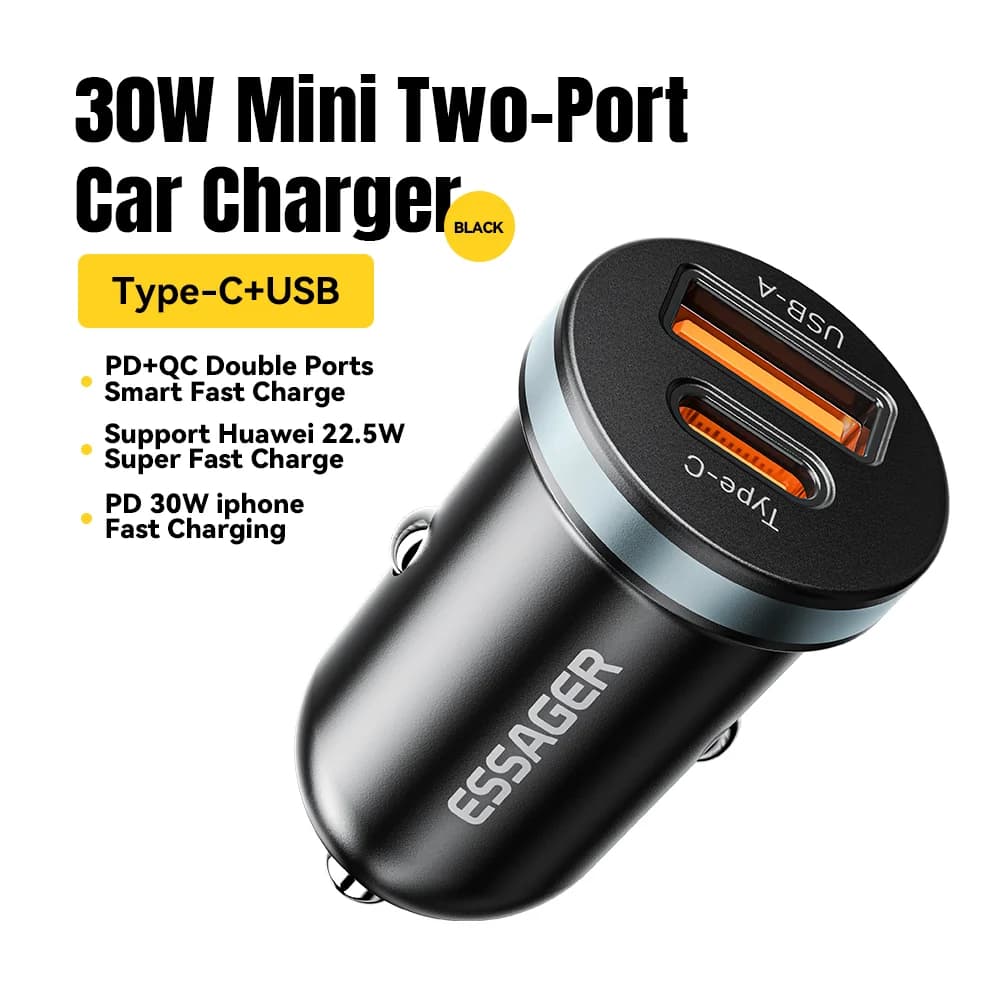 30W USB-C biloplader med Quick Charge 3.0