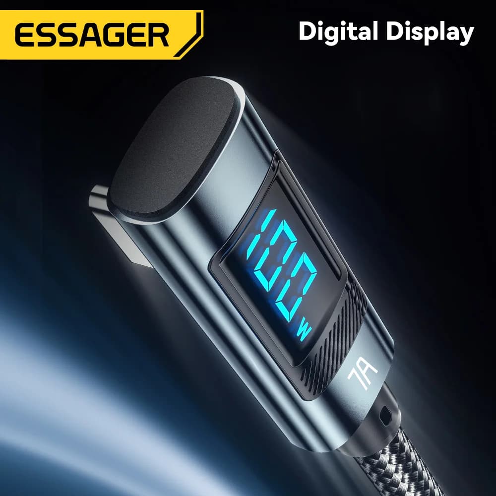 7A 100W vinklet USB-C-kabel med digitalt display