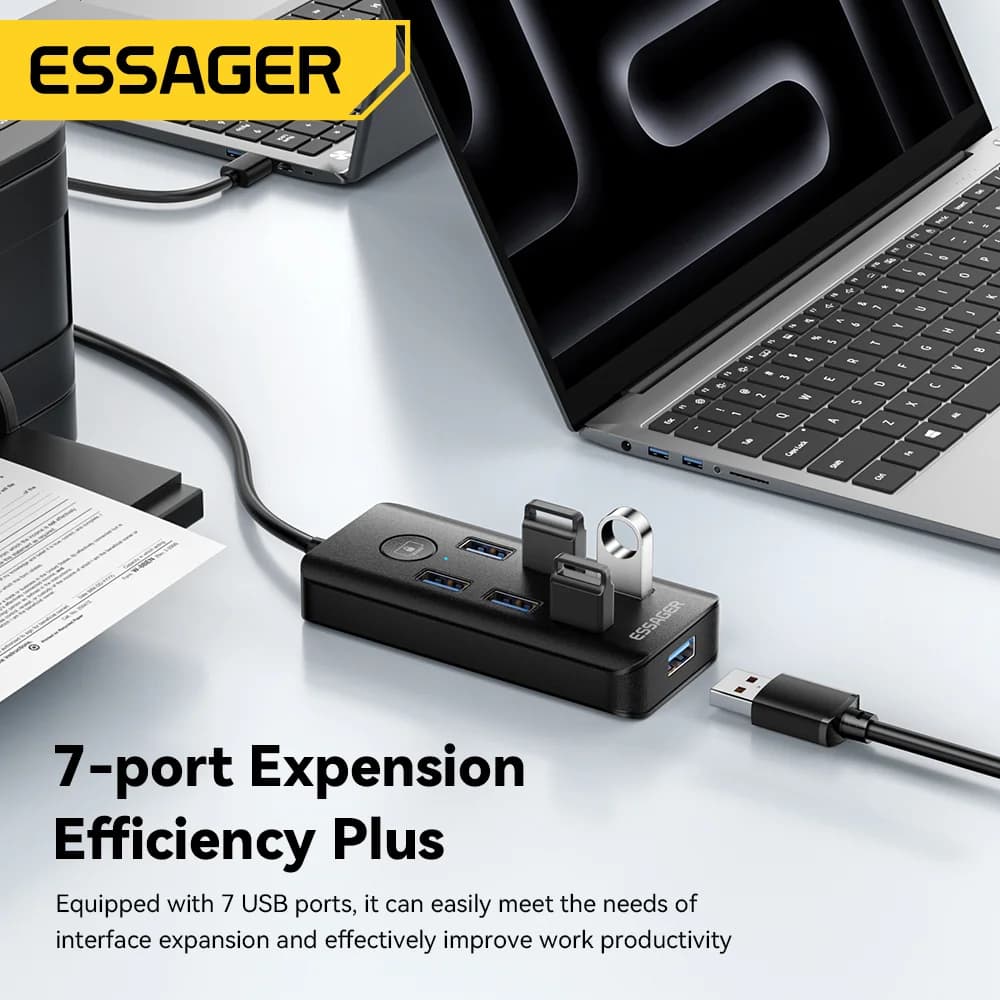 7-i-1 USB 3.0 hub med OTG adapter