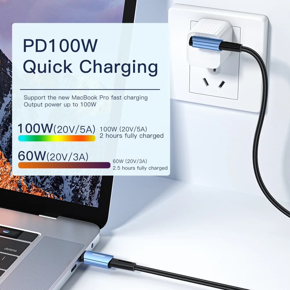 100W 90-Graders USB-C til USB-C Hurtigladningskabel