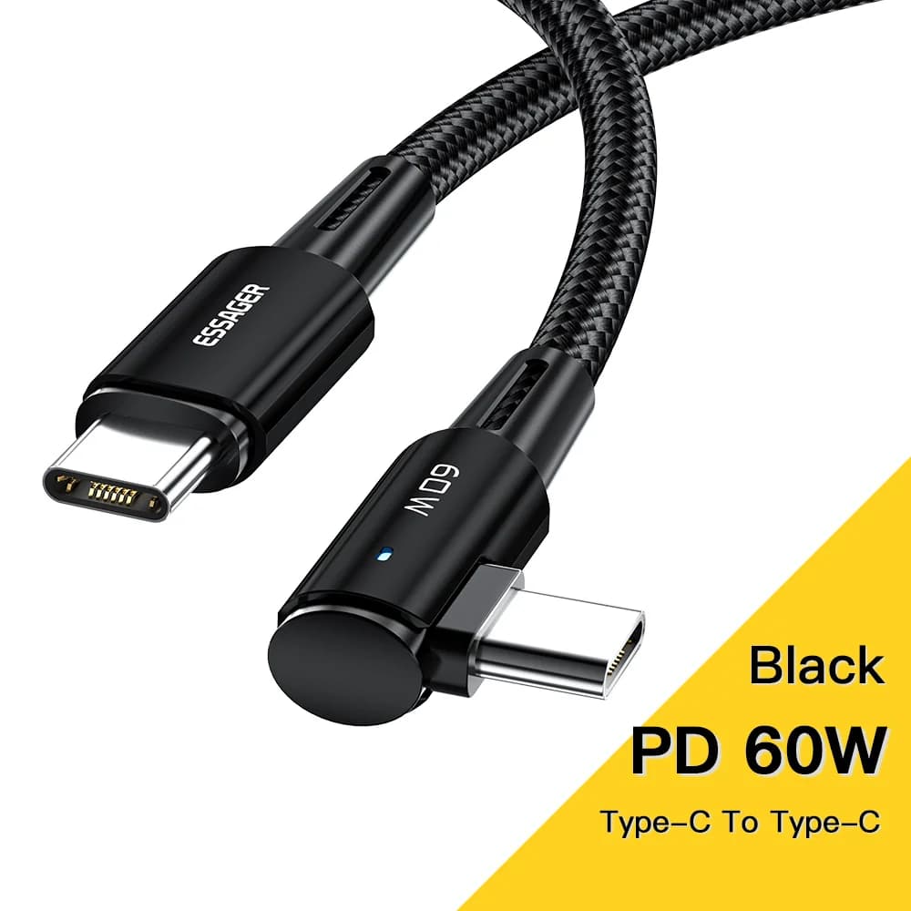 100W 90-Graders USB-C til USB-C Hurtigladningskabel