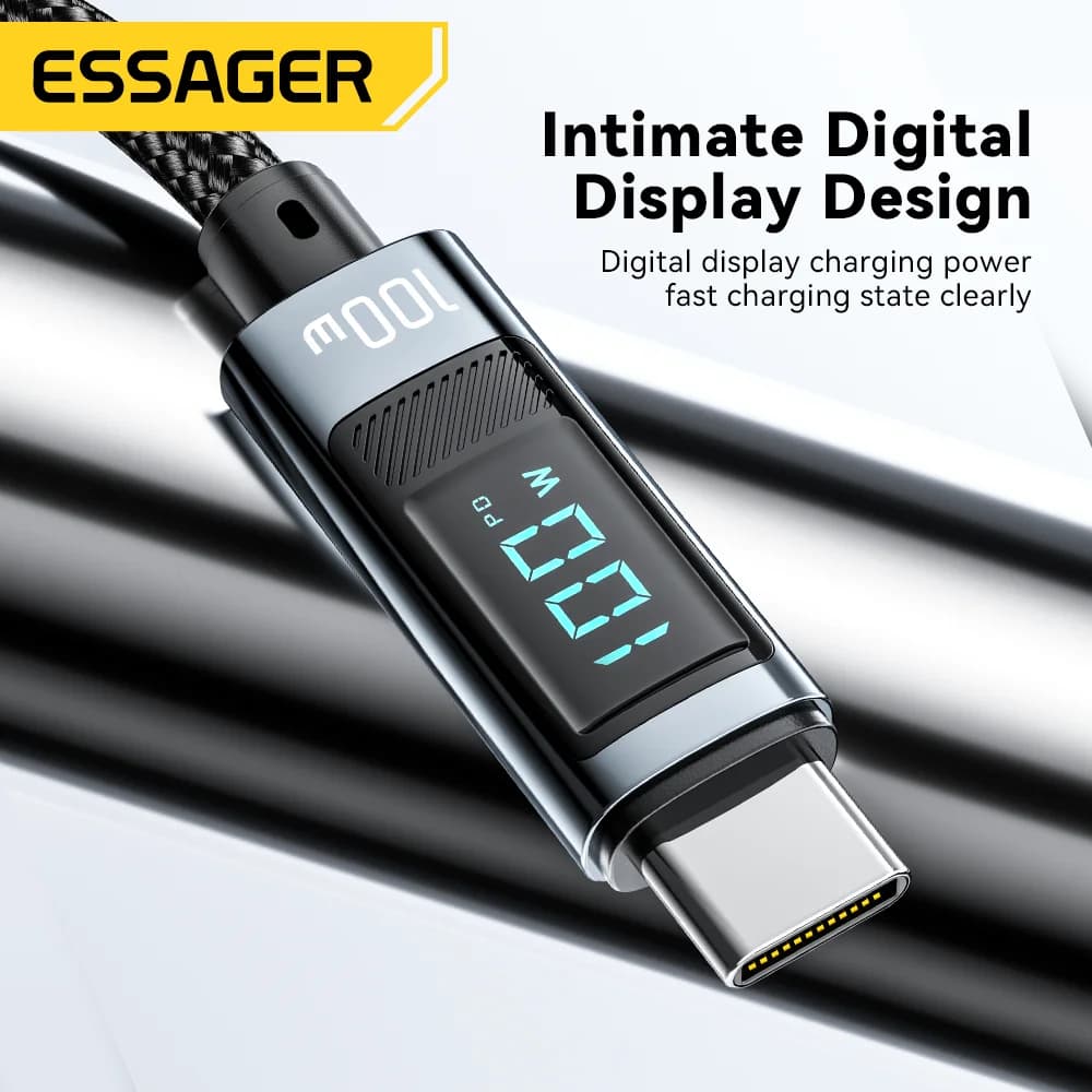 100W USB Type-C kabel med 90° vinkel og LED-display