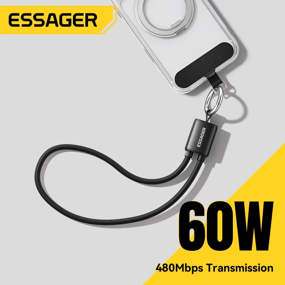 60W kort USB-C til USB-C snorlås-kabel