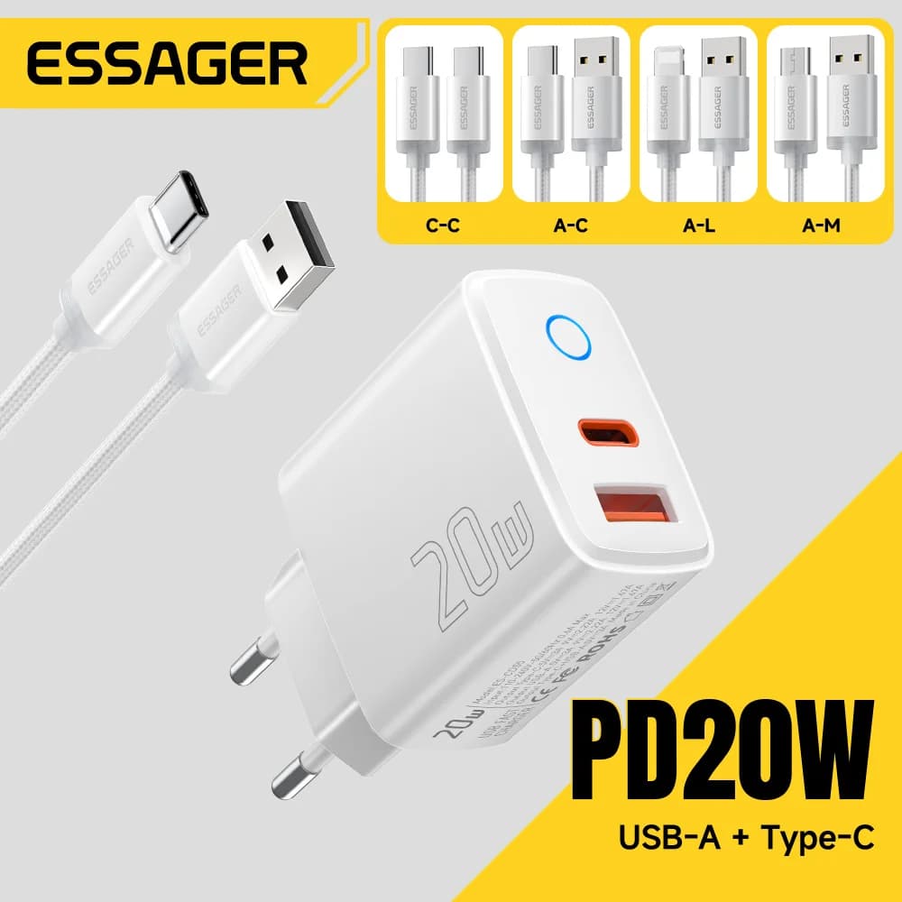 20W USB-C PD Hurtigoplader Sæt