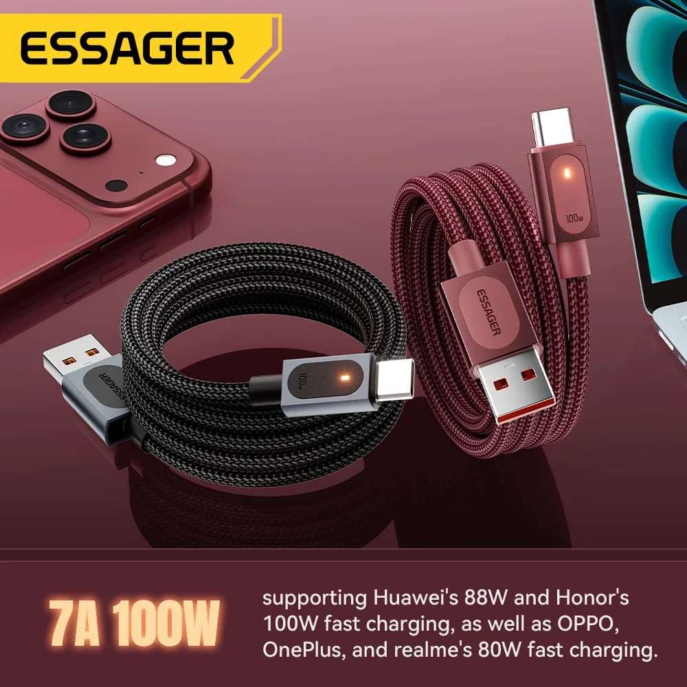 7A 100W USB-A til USB-C hurtigladekabel