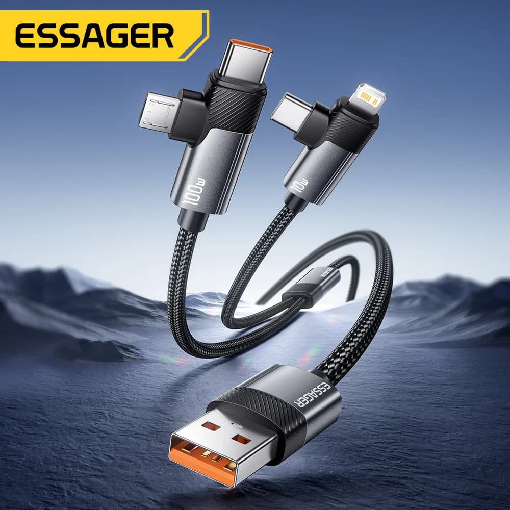 2-i-1 100 W hurtigopladningskabel Type-C og Lightning