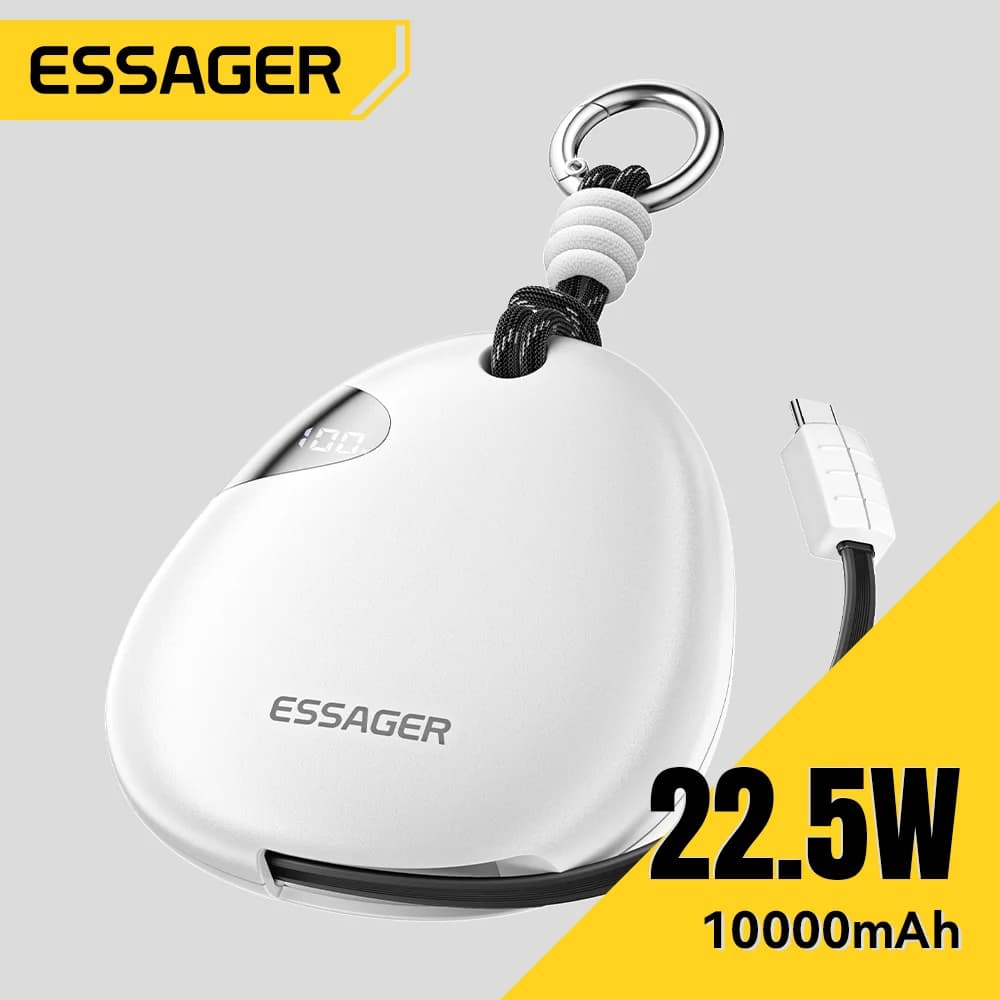 10000mAh Powerbank med indtrækkelig 22,5W kabel