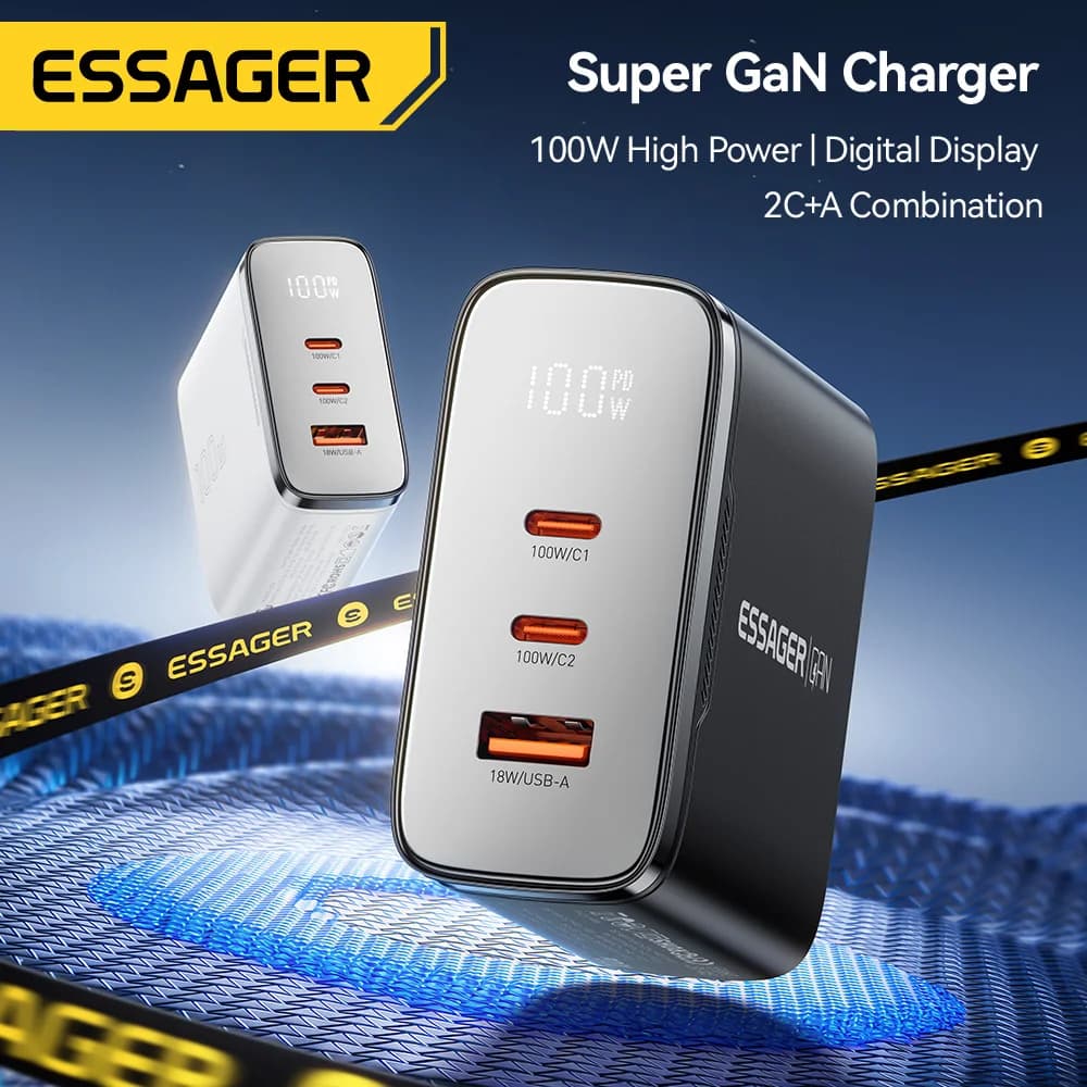 100W GaN USB-C lader med digitalt display