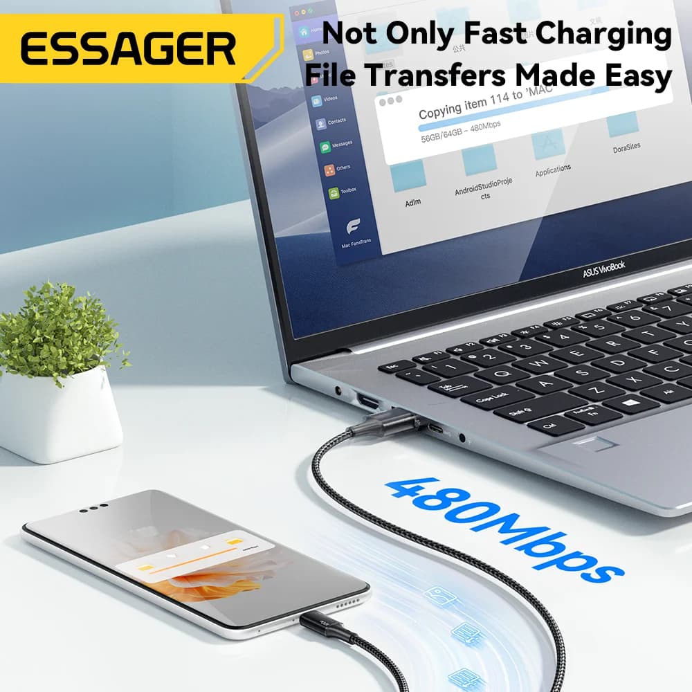 100W 3-i-1 USB-C til Lightning opladningskabel