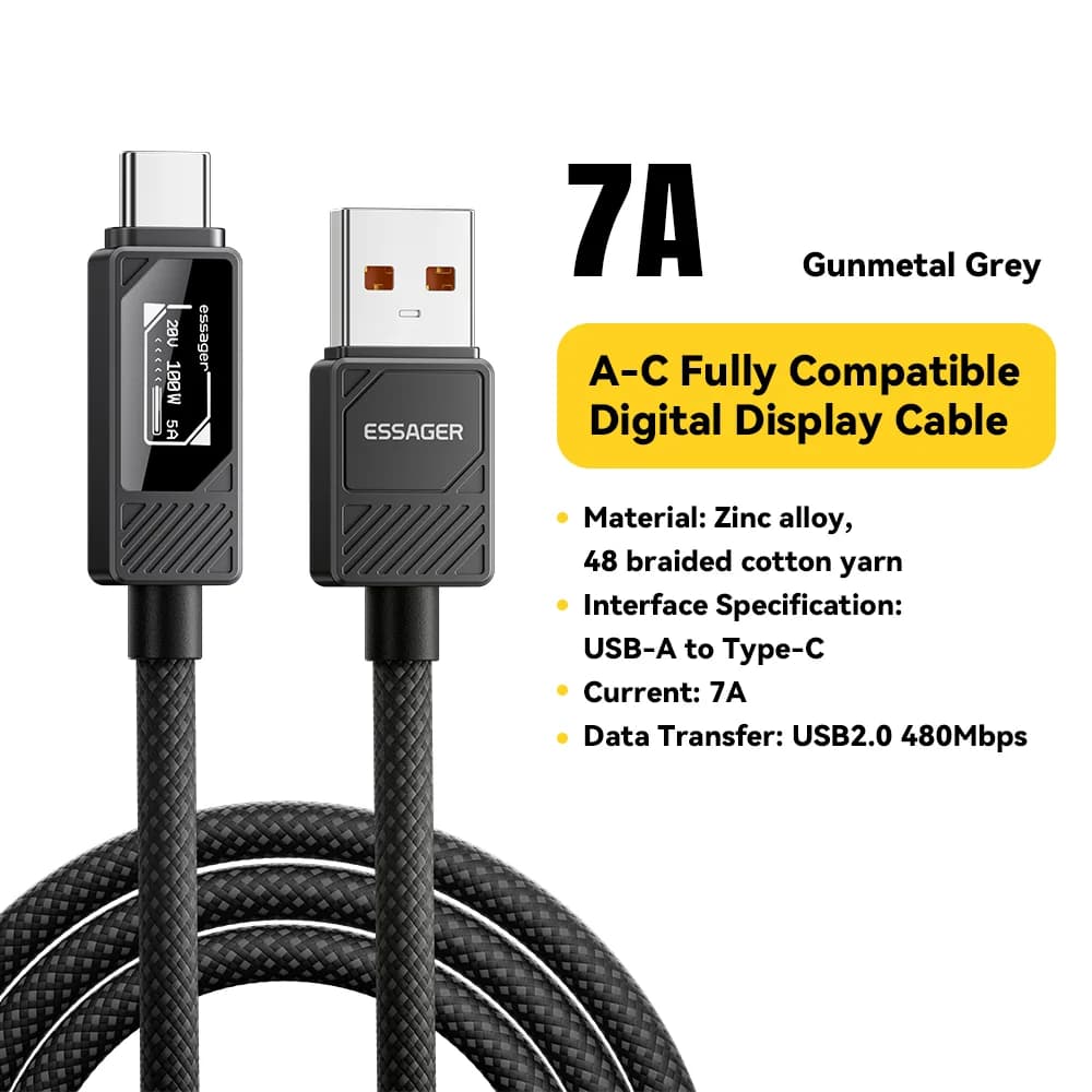 100W USB-C kabel med digital display PD-opladning