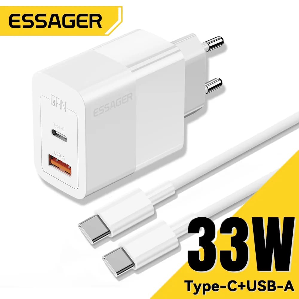 Vægoplader 33W Mini Dobbelt USB-C Hurtigopladning