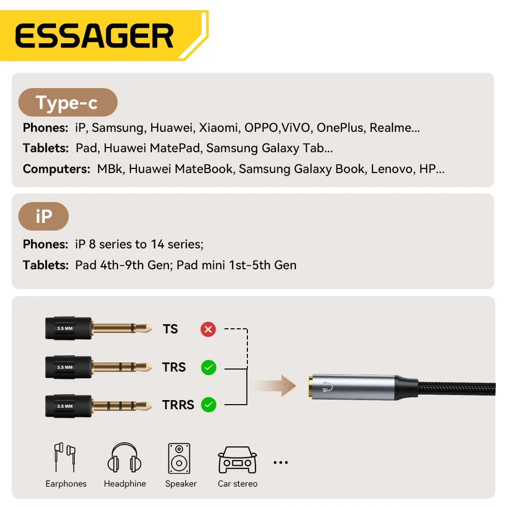 L-formet USB-C til 3,5 mm lydadapter