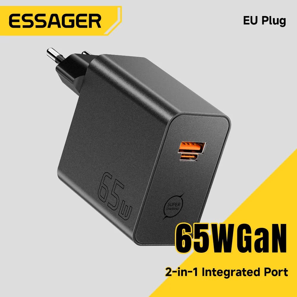 65W GaN 2-i-1 USB Type-C hurtigoplader
