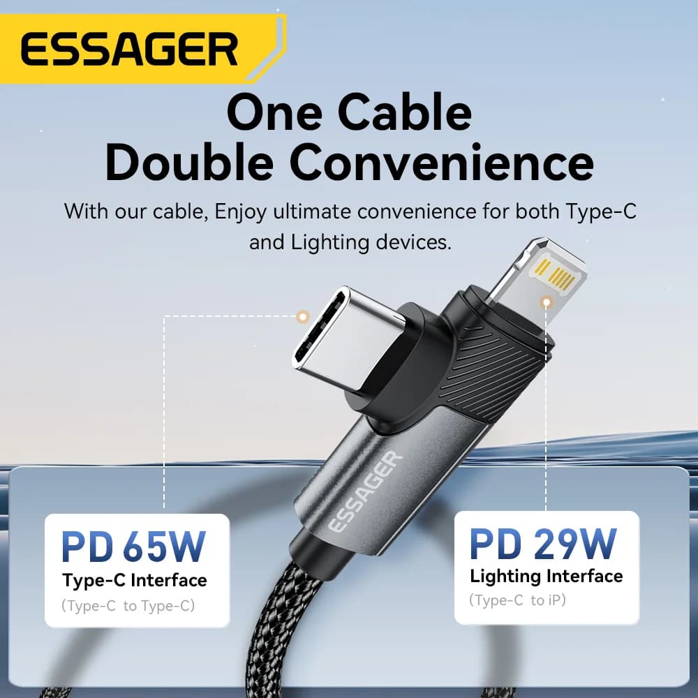 65W 2-i-1 USB-C til Lightning-kabel