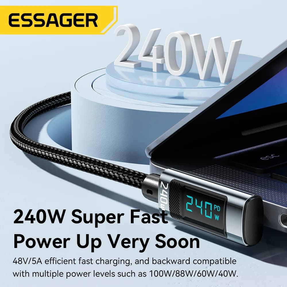 240W USB-C til USB-C kabel med 90 graders vinkel