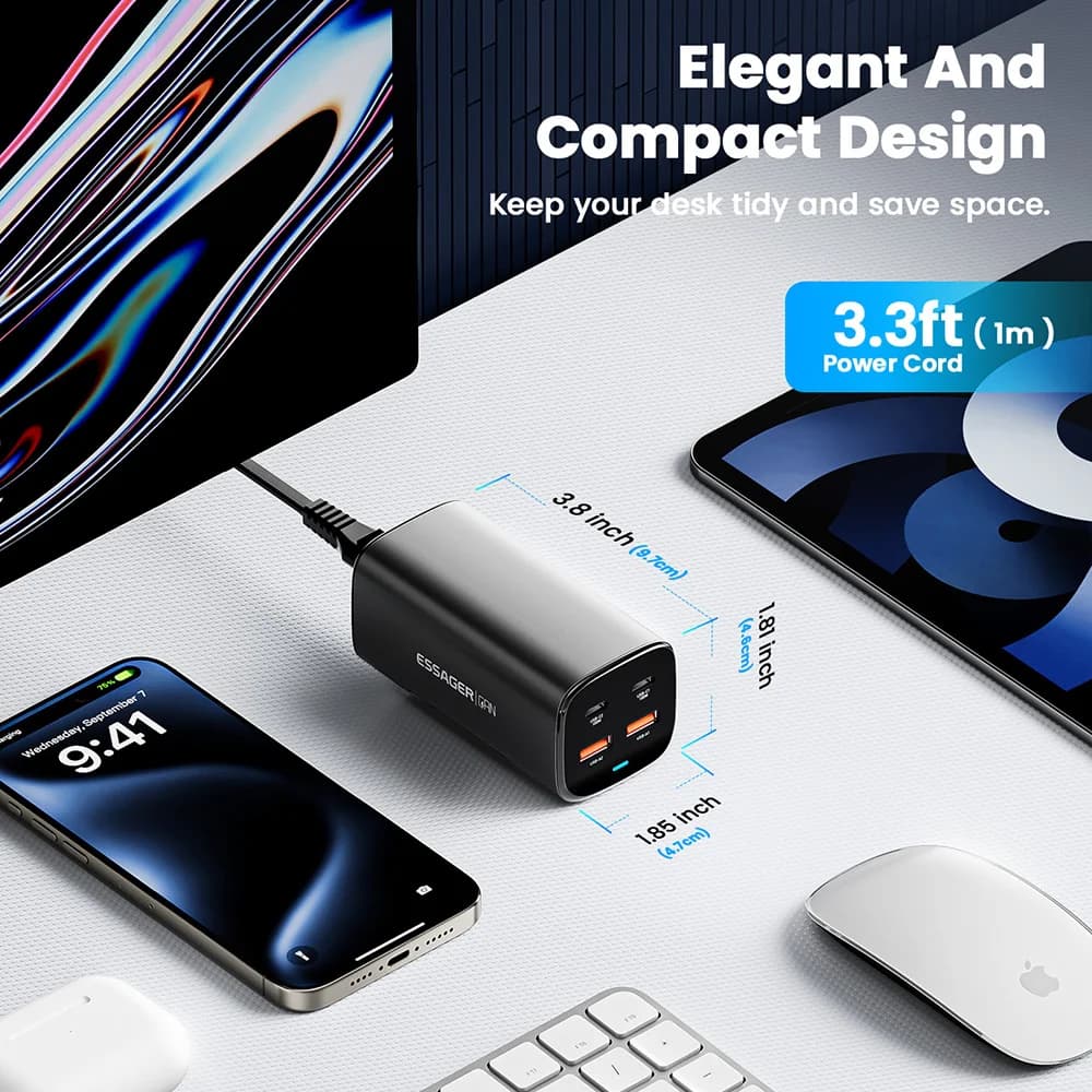 67W GaN USB-C Desktop Hurtiglader