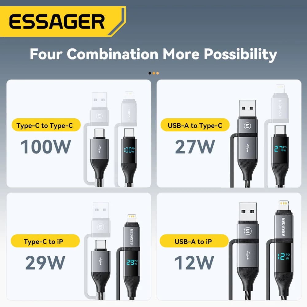 4-i-1 Digital Display USB-C Kabel, 100W PD