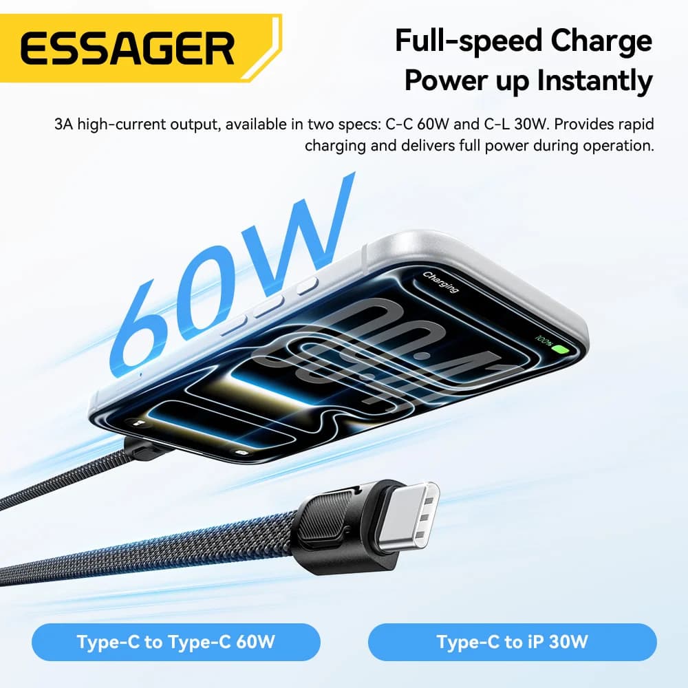 60W USB-C til Lightning Hurtigladnings Lanyard Kabel