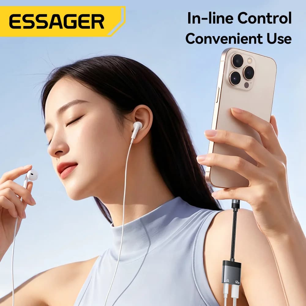 2-i-1 USB-C lyd og 60W PD-oplading splitter