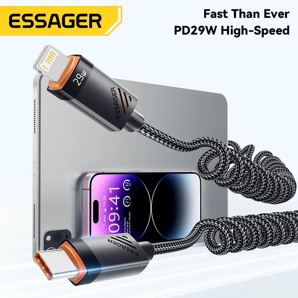 Fjeder USB-C til Lightning hurtigopladningskabel