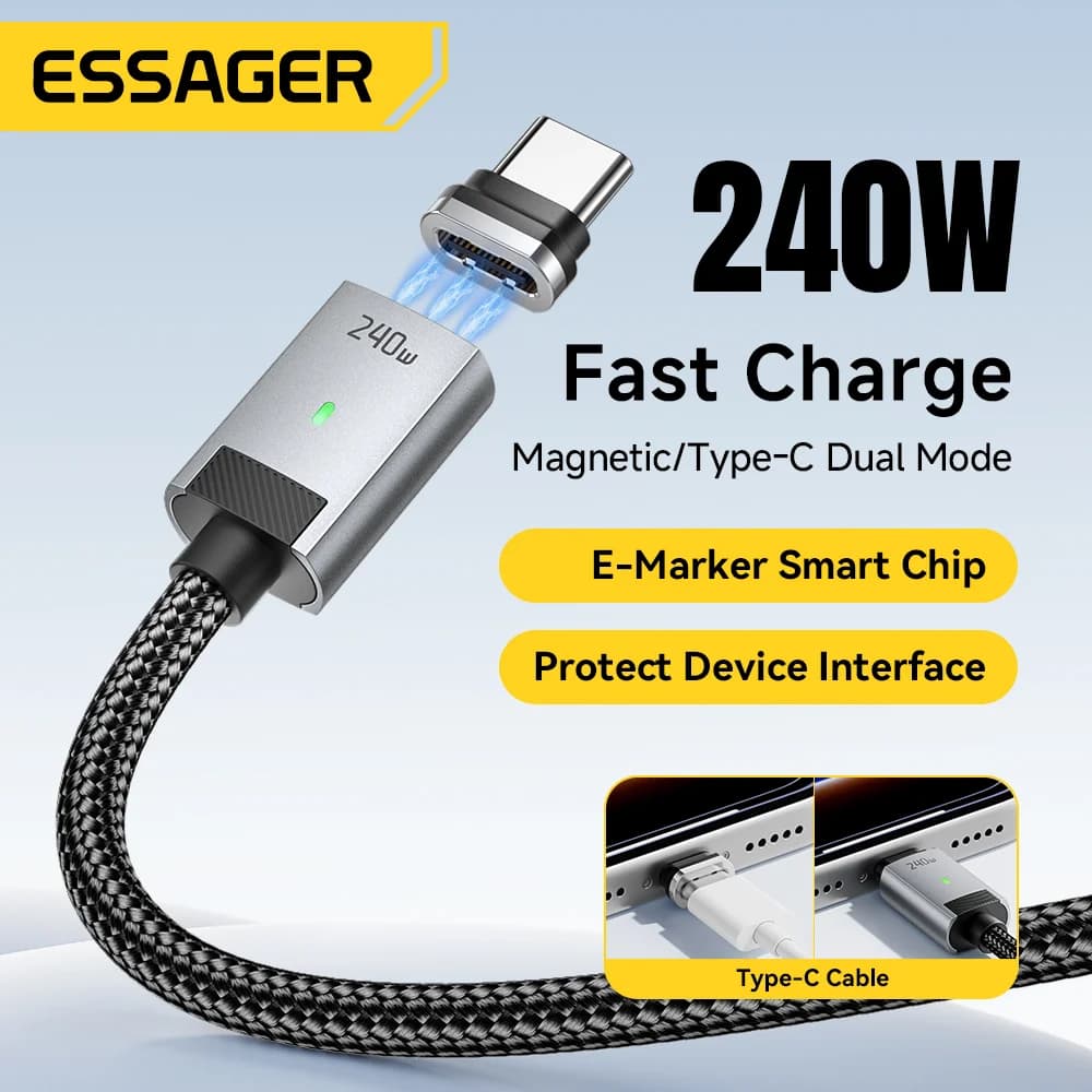 240W Magnetisk USB-C til USB-C Opladningskabel