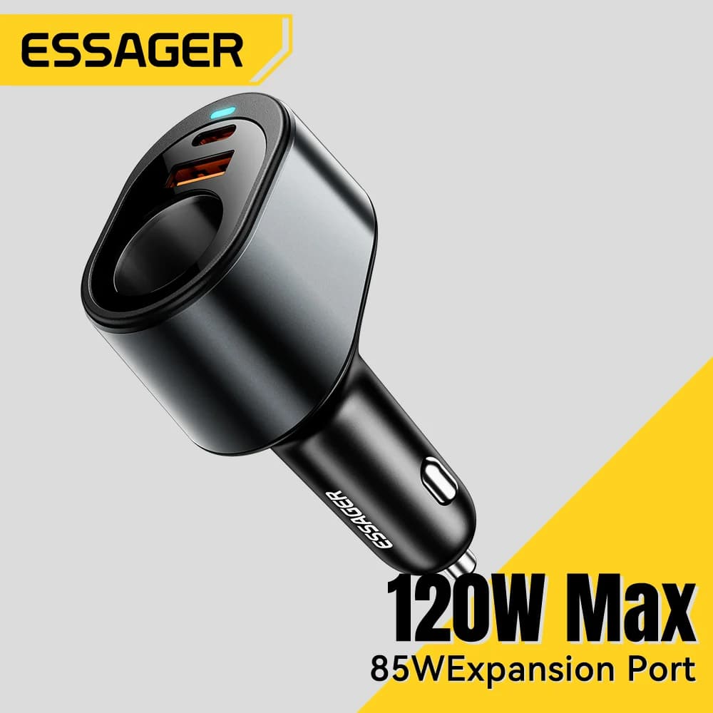 120W USB-C biloplader med cigarettænderport