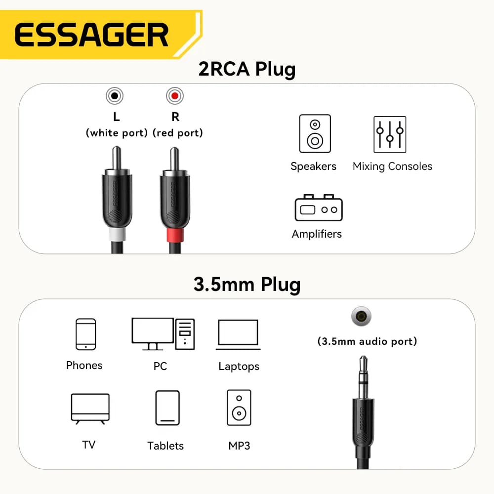 3,5 mm til dobbelt RCA audio splitterkabel