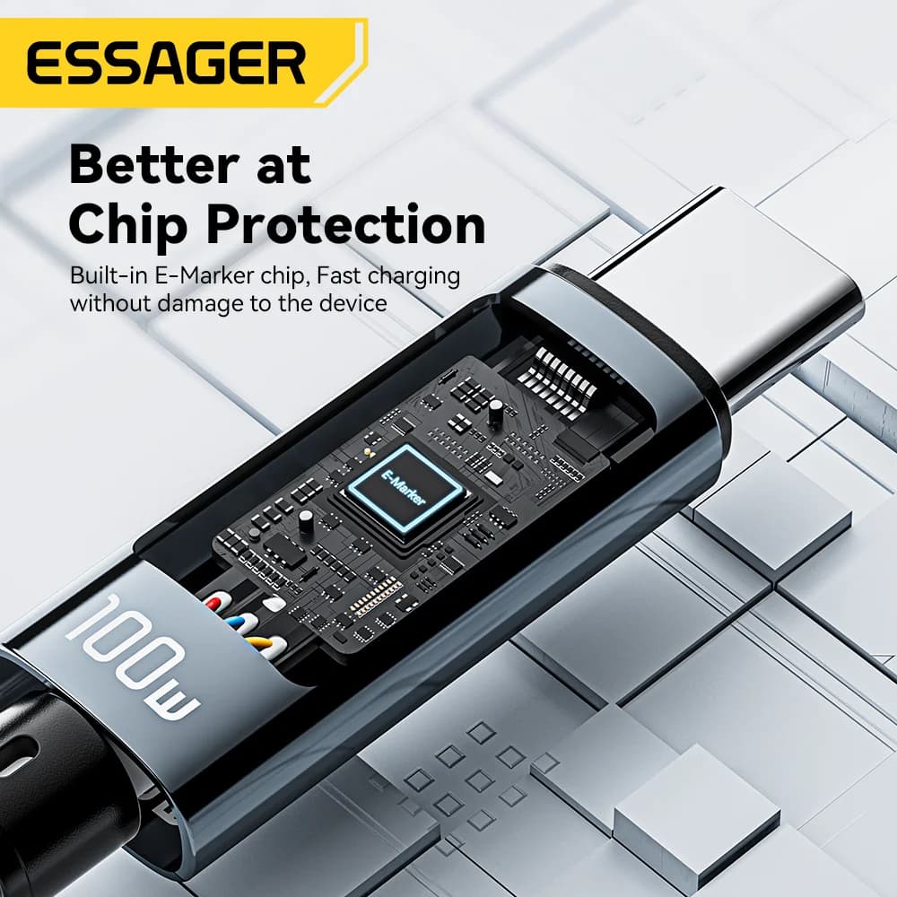 100W USB Type-C kabel med 90° vinkel og LED-display