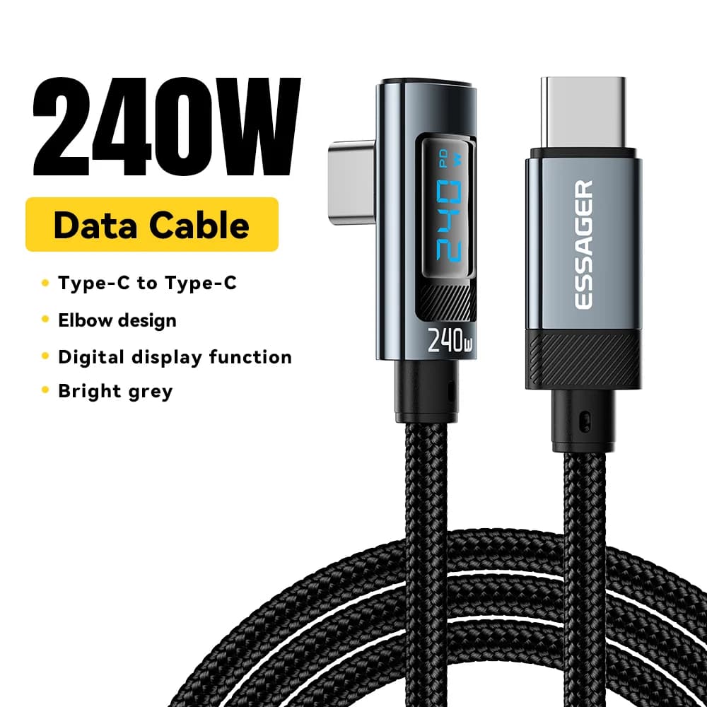 240W USB-C til USB-C kabel med 90 graders vinkel