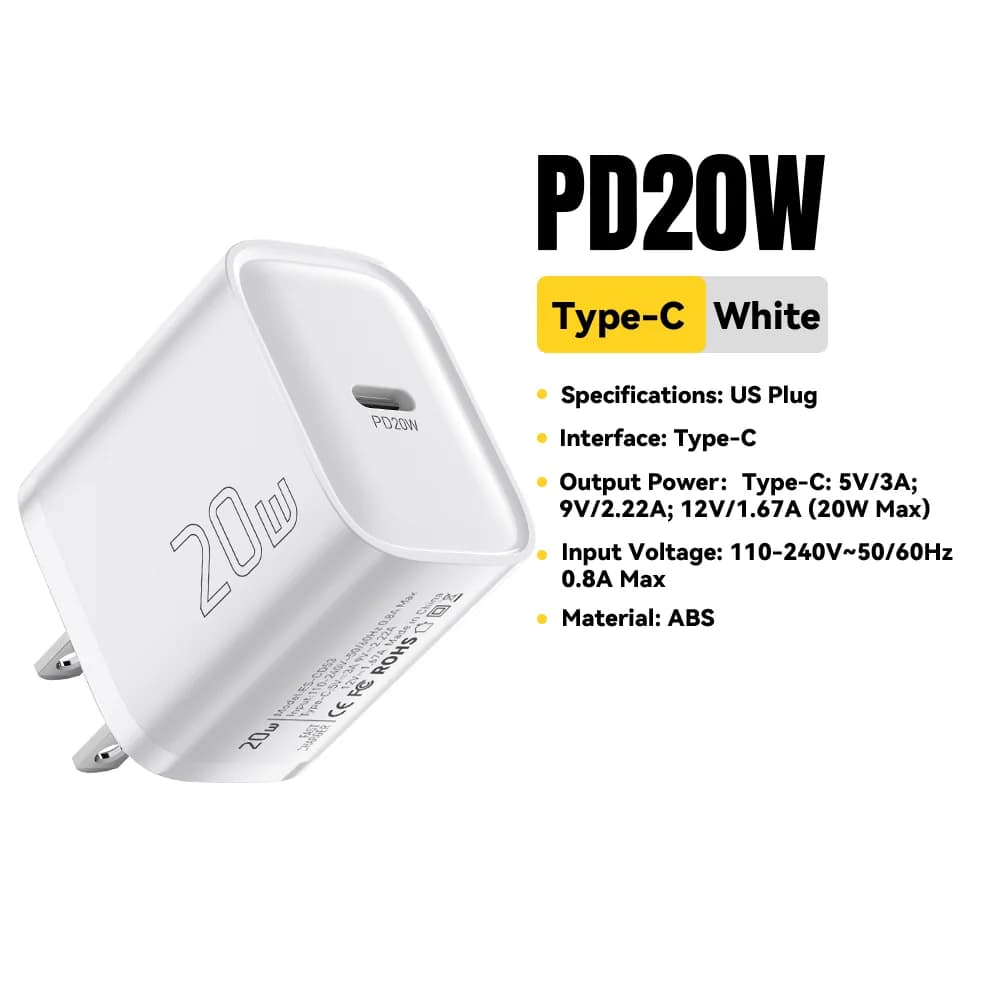 Mini 20W USB-C PD væglader til hurtigopladning