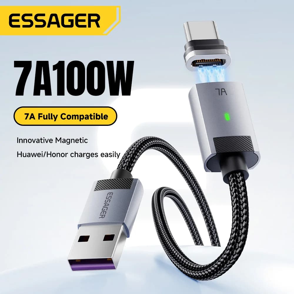 100W 7A Magnetisk USB-C Hurtigladningskabel