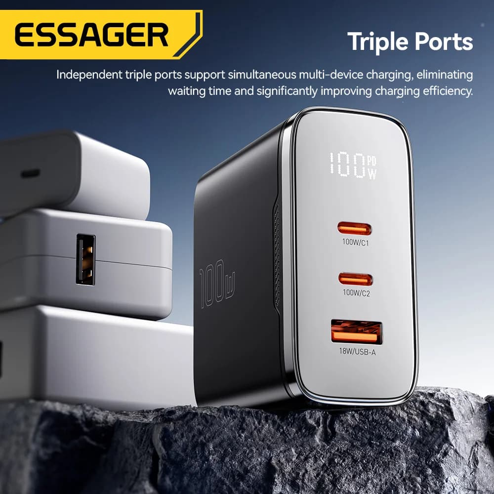 100W GaN USB-C lader med digitalt display