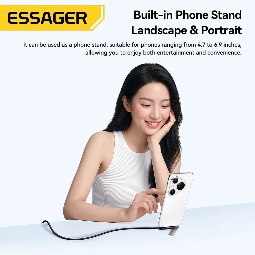 2-i-1 albue 7A USB-C kabel med telefonstativ