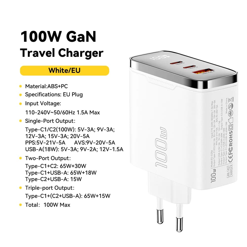 100W GaN USB-C lader med digitalt display