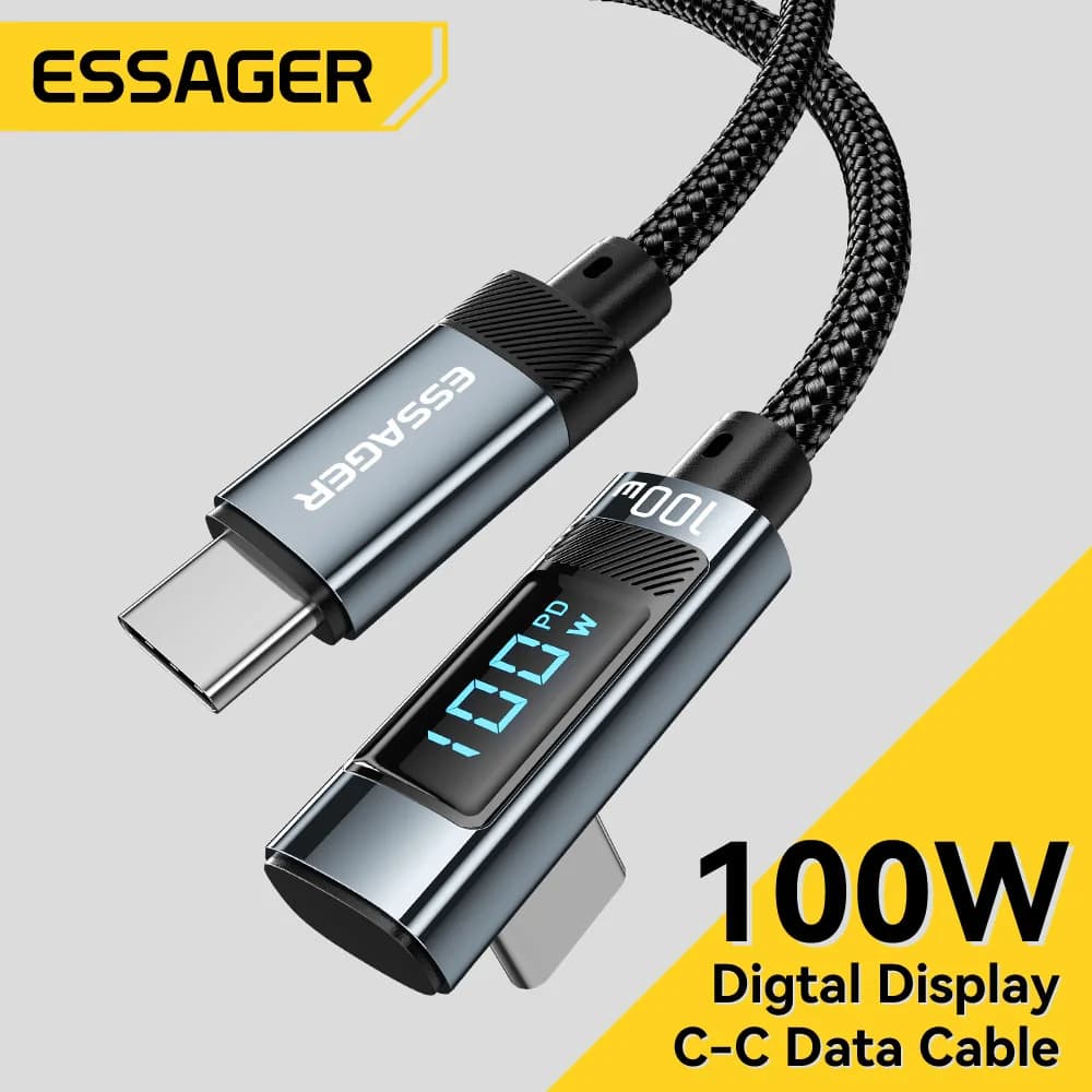 100W USB Type-C til USB-C kabel med 90° LED-display