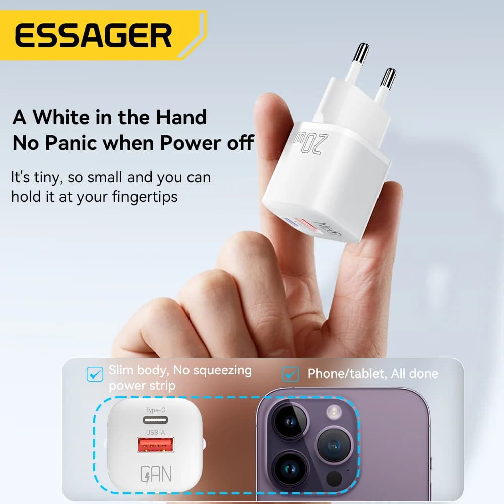 20W GaN USB-C PD væglader til hurtigopladning