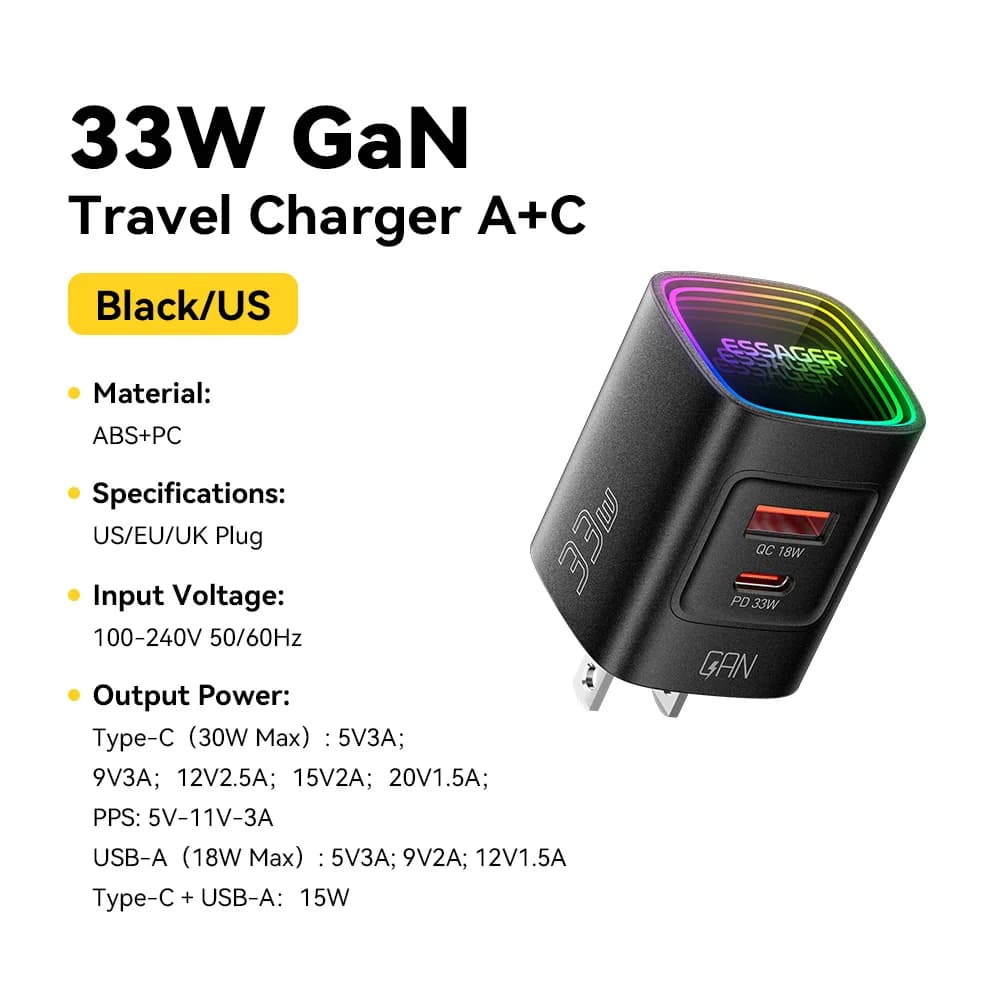 33W GaN USB-C PD bærbar oplader