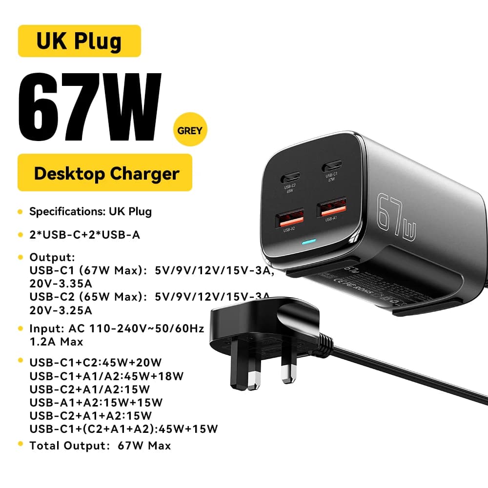 67W GaN USB-C Desktop Hurtiglader